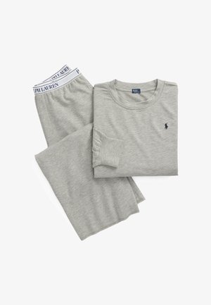 Camicia a maniche lunghe grigio chiaro e pantaloni abbinati con logo Polo Ralph Lauren e vita elastica con marchio sui pantaloni.