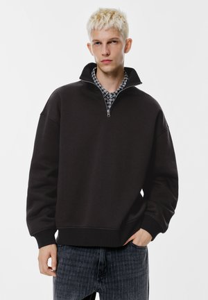 PULL&BEAR NECK ZIP-UP - Mikina - black