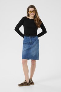 Kaffe Falda de tubo - washed destroyed blue denim