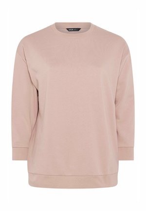 Loszittend, lang mouw roze sweatshirt met geribbelde manchetten en zoom, ronde halslijn, en zonder zichtbare patronen of logo's.