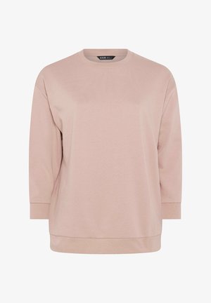 Loszittend, lang mouw roze sweatshirt met geribbelde manchetten en zoom, ronde halslijn, en zonder zichtbare patronen of logo's.