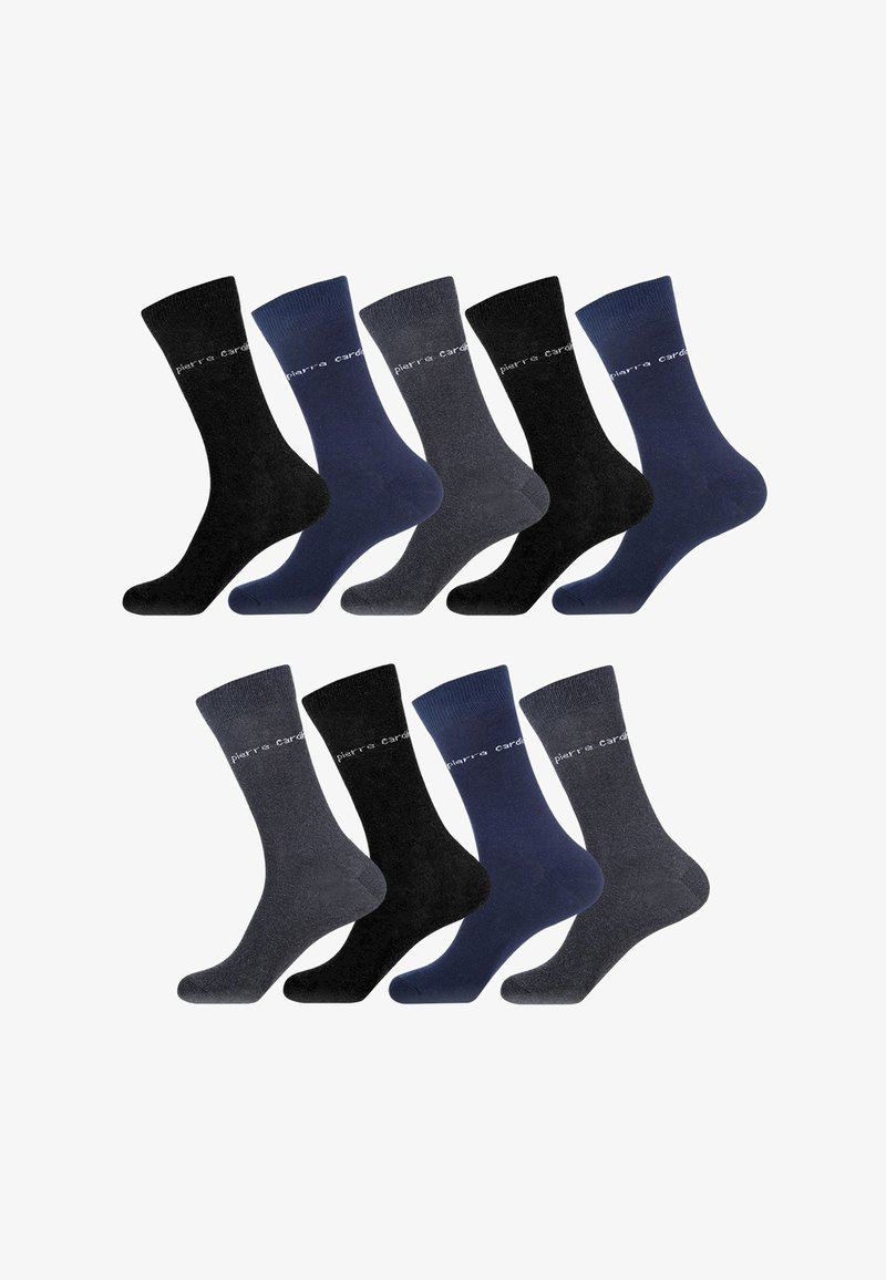 Paquet de 10 paires de chaussettes de type crew en noir, marine et gris. Matériau doux en mélange de coton, avec des bords côtelés et des orteils et talons renforcés.