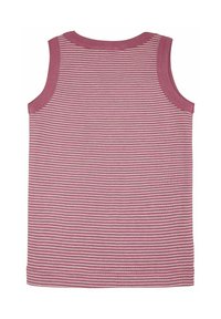 Ärmelloses Top mit pink-weißen Streifen und runder Halslinie, aus weichem Stoff. Mit einem pinken Rand um die Armausschnitte und den Ausschnitt akzentuiert.