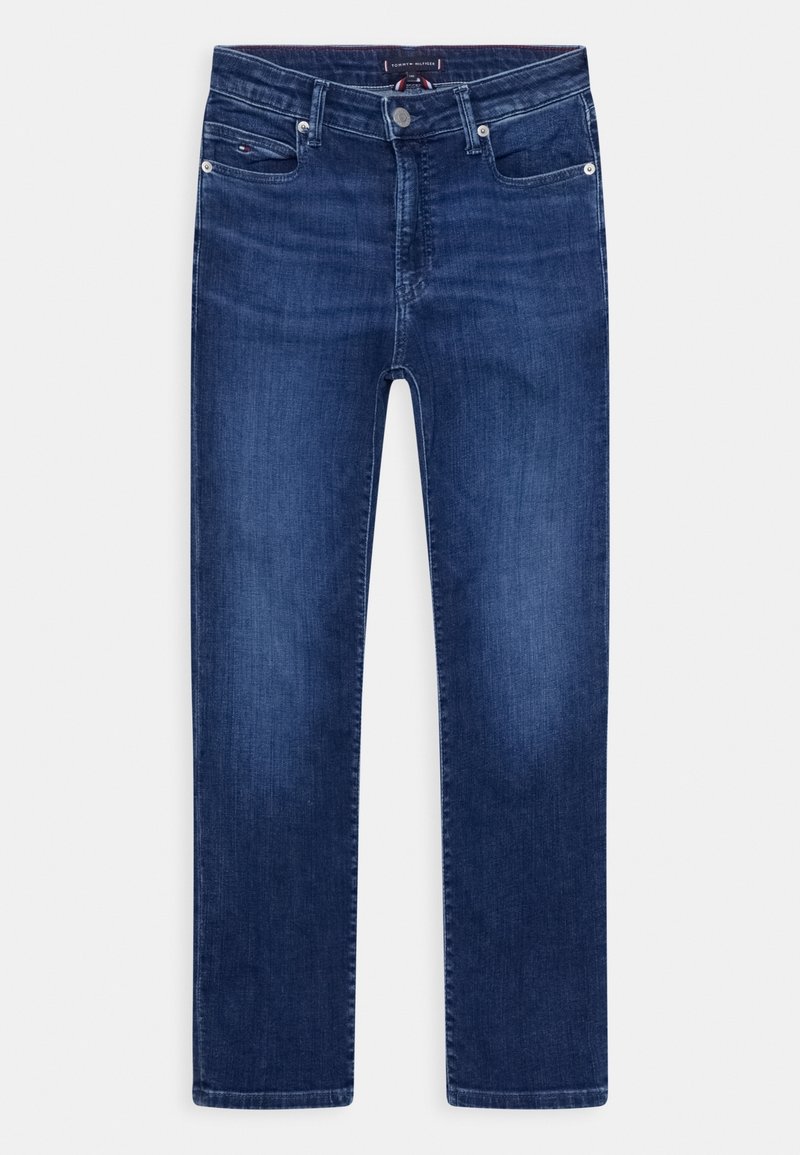 Mörkblå denimjeans med rak bendesign, fem fickor och klassisk dragkedja. Har subtila blekning och sömnadsdetaljer.