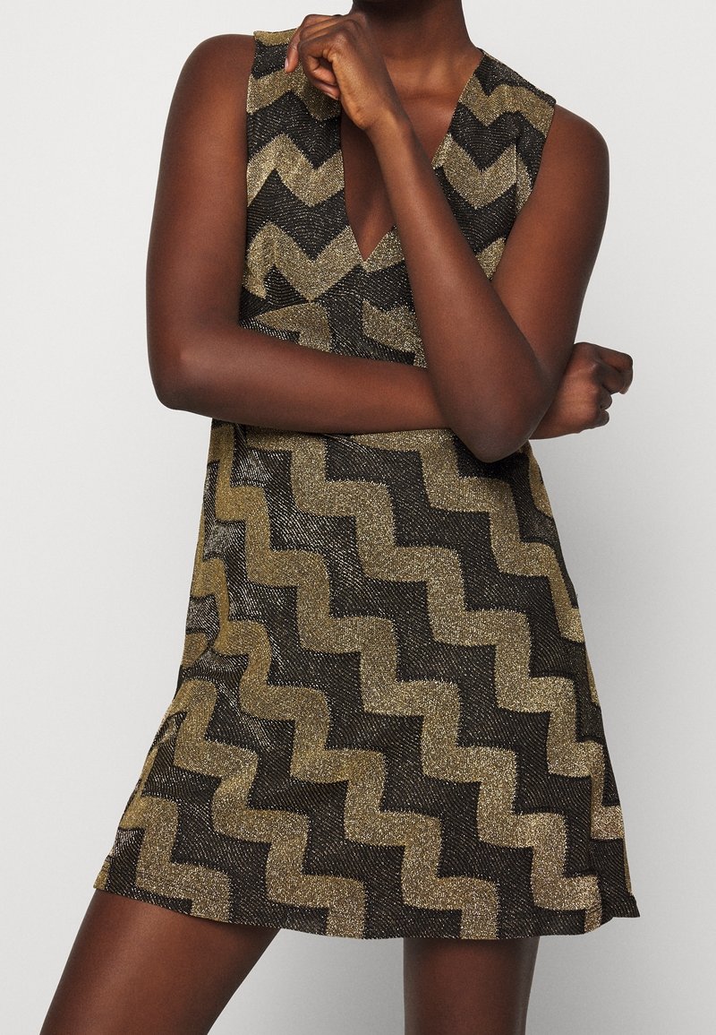 slim fit dress slacks Black & Gold Chevron Printed Maxi Ethnic Dress