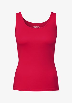 Top senza maniche rosso realizzato in tessuto morbido, con scollatura rotonda e design aderente, caratterizzato dal nome del marchio "CECiL" all'interno del colletto.