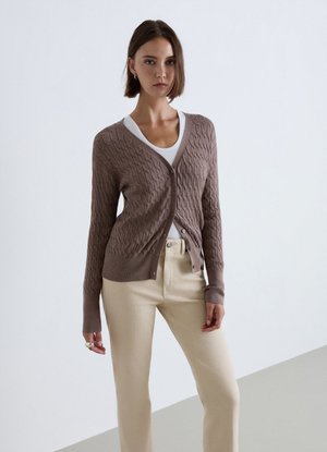 Calliope, MAGLIA TINTA UNITA - Cardigan - fango melange