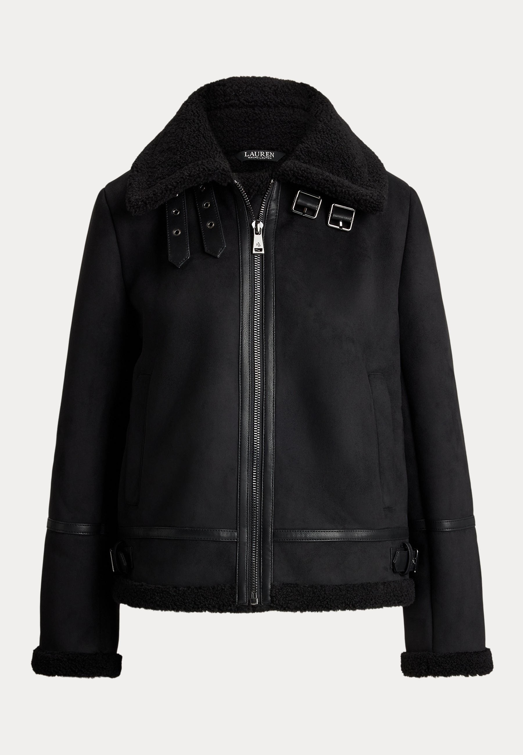 Lauren Ralph Lauren BUCKLE-TRIM FAUX-SUEDE JACKET - Faux leather