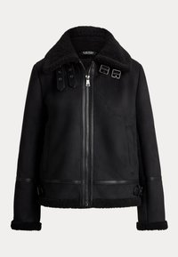 BUCKLE-TRIM FAUX-SUEDE JACKET - Casaco de pele sintética - black