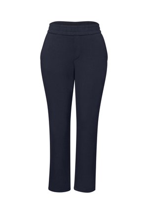 Pantalon droit bleu marine avec taille élastique et poches latérales, adapté pour une tenue décontractée ou sportive.