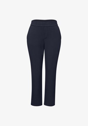 Pantalon droit bleu marine avec taille élastique et poches latérales, adapté pour une tenue décontractée ou sportive.