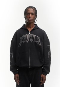 FAVELA - RIBCAGE RHINESTONE FRONTZIP UNISEX - Lukuga pusa - black Väikepilt 1