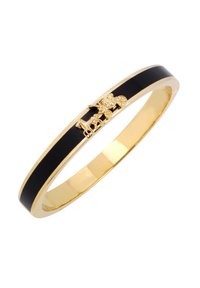 Bracelet doré avec un revêtement en émail noir, présentant un design en relief d'une voiture tirée par un cheval et d'un cheval. Forme ronde et élégante.