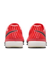 Sarkanas sporta kurpes ar acs augšpusi, kas ir ar vertikālām svītrām, melnu swoosh simbolu un balto mīksto zoli. Zema profila dizains.