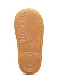 Suola gialla in gomma con motivi circolari e bordi testurizzati. Presenta il nome del marchio "FalconOtto" e la taglia "19" impresso sulla superficie.