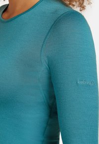 Dlouhý rukáv top v odstínu smaragdově zelené, vyrobený z látky s hladkým povrchem. Disponuje kulatým výstřihem a šitými akcenty. Logo umístěné na rukávu.