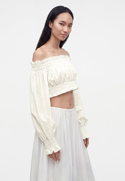 Norma Kamali LONG SLEEVE PEASANT CROPPED - Μπλούζα - snow white