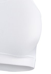 Witte, rekbare stoffen beha met een naadloos ontwerp, een gladde textuur en een brede band met subtiele logo-details aan de onderkant.