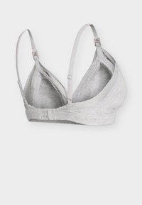 Világosszürke bralette állítható pántokkal. Puha, texturált anyag, háromszög alakú kosarak, és hátul kapcsos rögzítés.