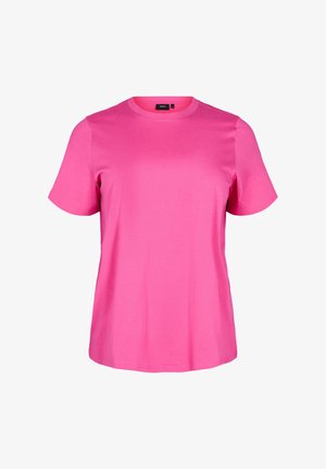 Pink cotton t-shirt with a crew neckline, short sleeves, and a relaxed fit. Smooth texture, no patterns or accents.