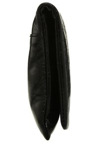Schwarze Lederbrieftasche mit strukturiertem Finish, schlankem Profil und abgerundeten Kanten. Leichter Glanz mit minimalistischer Gestaltung.