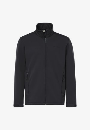 Giacca leggera nera con zip frontale completa, colletto alto, tasche laterali con zip e cinturini regolabili ai polsi.