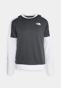 Felpa a maniche lunghe in bianco e nero con tessuto testurizzato, colletto a coste e logo sul petto. Maniche bianche con un pannello nero solido.