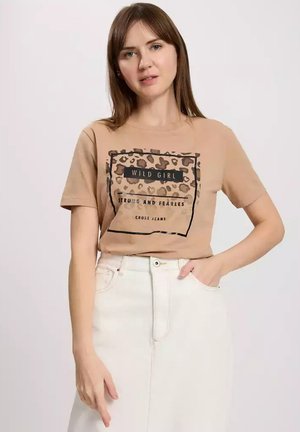 Z NADRUKIEM - Print T-shirt - jasny brąz