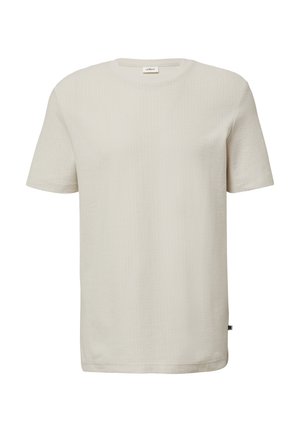 Korte mouwen t-shirt in lichtbeige met een textuurpatroon, ronde halslijn en rechte zoom. Gemaakt van zachte, ademende stof.