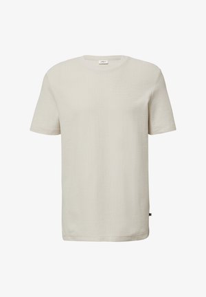 Korte mouwen t-shirt in lichtbeige met een textuurpatroon, ronde halslijn en rechte zoom. Gemaakt van zachte, ademende stof.
