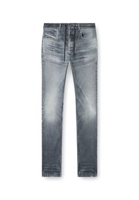 Jean en denim dégradé du gris clair au gris foncé, avec une coupe droite, des détails usés et des surpiqûres contrastantes. Poche avant avec logo.
