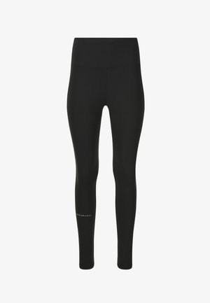 Schwarze, hoch sitzende Sportleggings mit schmaler Passform und dem Schriftzug "ENDURANCE" nahe am unteren linken Bein.