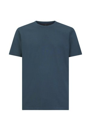 T-shirt in cotone blu scuro con collo rotondo classico e maniche corte. Texture liscia e design semplice, senza fantasie o dettagli aggiuntivi.