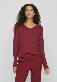 VILA VIRIL V-NECK L/S  NOOS - Stickad tröja - cabernet