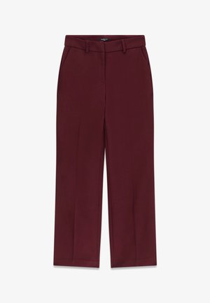 Dunkelburgunderrote, maßgeschneiderte Hose mit Gürtelschlaufen, Vordertaschen und geradem Bein.