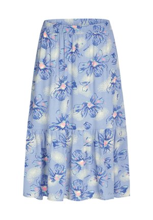 Gonna lunga a fiori blu chiaro in tessuto morbido, con un design a strati, caratterizzata da grandi motivi floreali blu e rosa e una vita elasticizzata.