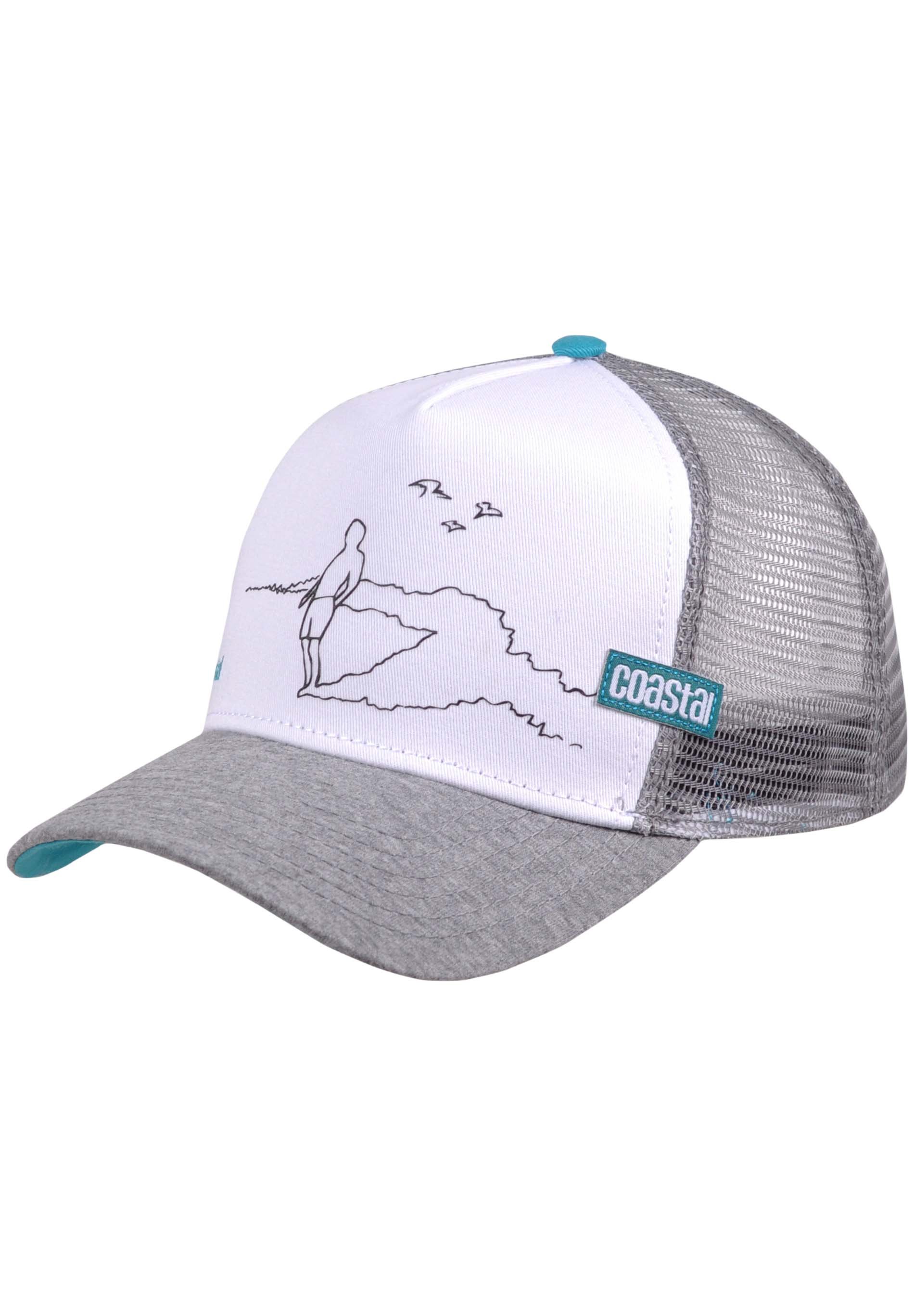 Coastal Low Car Trucker Cap – Grau/weinrot, Verstellbarer Snapback, Mesh-Rücken, Surfer-Style