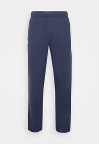 Marineblauwe sweatpants van een zachte katoenmix, met een elastische tailleband en een klein logo op de linker bovenbeen. Recht model.