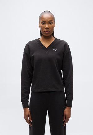 ELEVATED COMFORT V NECK CREW - Športni pulover - black