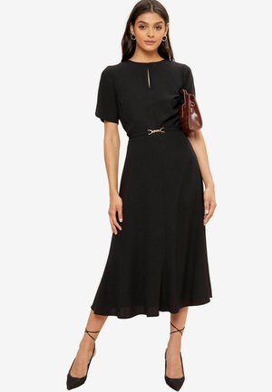 TULIP SLEEVE BELTED   MIDI   - REGULAR FIT - Denní šaty - black