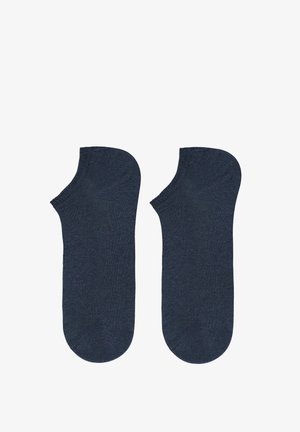 Marineblaue Baumwollknöchelsocken mit verstärkter Zehen- und Fersenpartie, nahtloser Verarbeitung und glatter Textur für Komfort und Langlebigkeit.