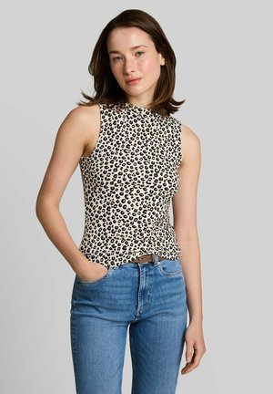 TOM TAILOR, RIB TOP WITH STAND UP COLLAR - Top - beige brown leo print