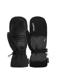 Schwarze und graue Fäustlinge mit einer Lederhandfläche und einem weichen Obermaterial. Verfügt über ein gerafftes Handgelenk und einen verstellbaren Riemen für einen sicheren Sitz.