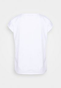 Effen wit T-shirt met korte mouwen, getoond vanaf de achterkant, met een ronde hals en een losse pasvorm, op een neutrale achtergrond.