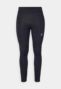 Svarta sportleggings gjorda av elastiskt material. Har en hög midja, mjuk textur och en liten logotyp på sidan.