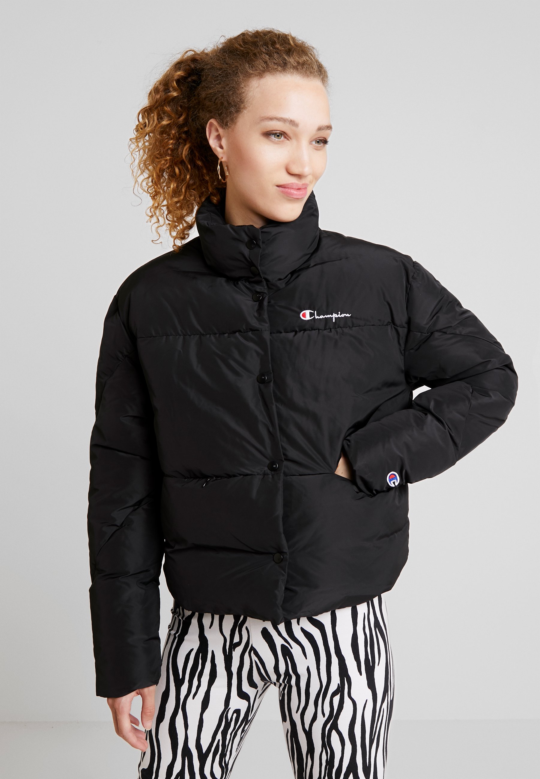 champion script black padded jacket