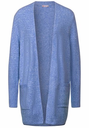 Jasnoniebieski kardigan zapinany z przodu, z długimi rękawami, dwoma przednimi kieszeniami oraz prążkowanymi mankietami i dolnym brzegiem od Street One.