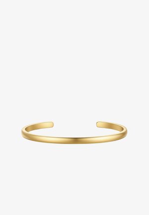 Bracelet manchette en or fin, lisse et ouvert, avec une finition polie, présenté sur fond blanc.