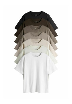 REGULAR FIT - 7 PACK SHORT SLEEVE - Tricou basic - black chocolate brown neutrals white
