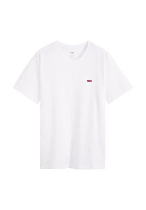 Valkoinen puuvillateeppari, jossa on pyöreä pääntie, lyhyet hihat ja pieni punainen Levi's-logo vasemmassa rinnassa. Laadukas pinta, tavallinen malli.